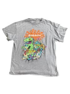 Nickelodeon T-Shirt Men's Large L Short Sleeve Nicktoons Rugrats Ren Stimpy Gray